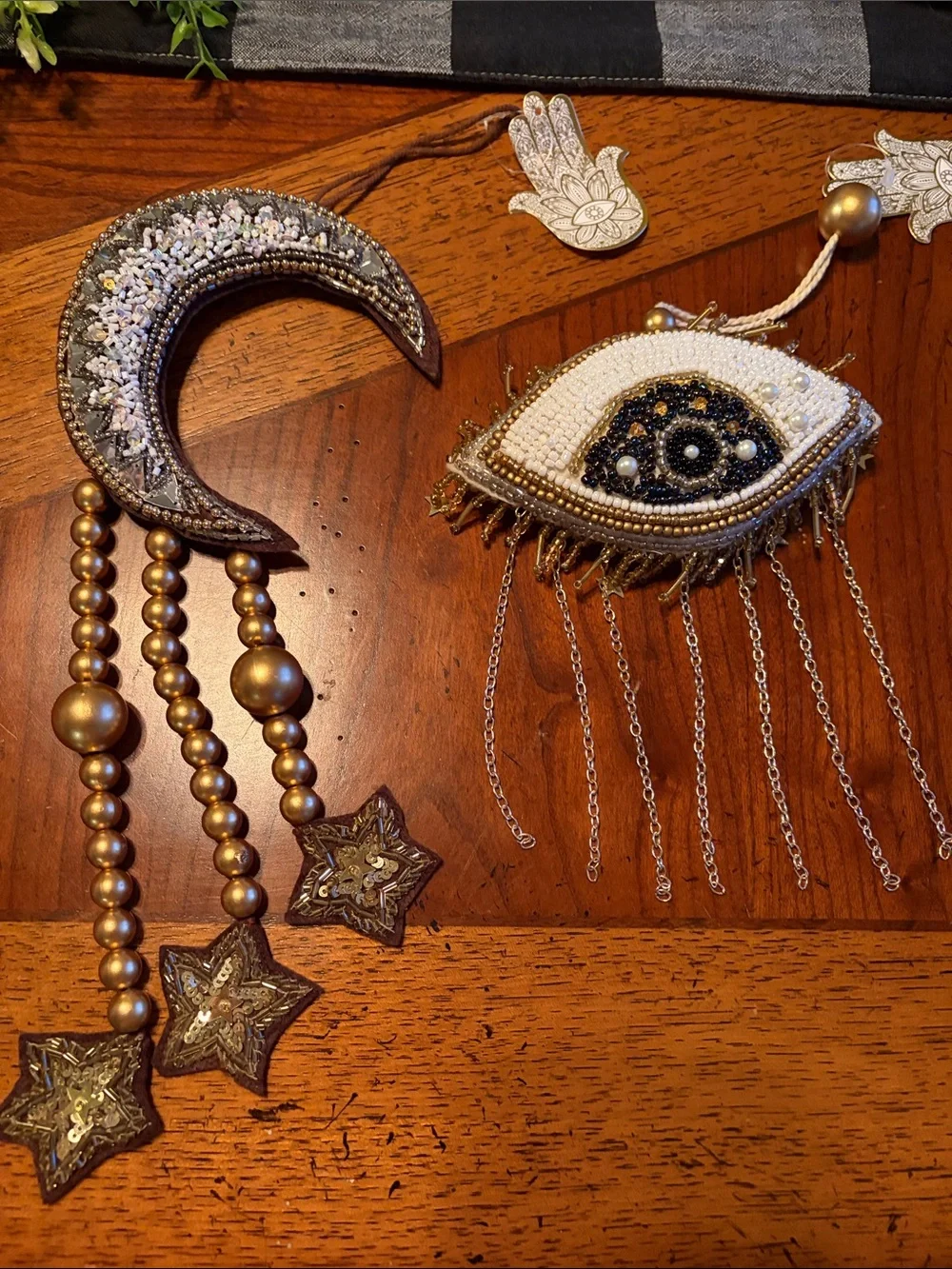 Beaded Gold, white, brown and black Wall Hangings (2)